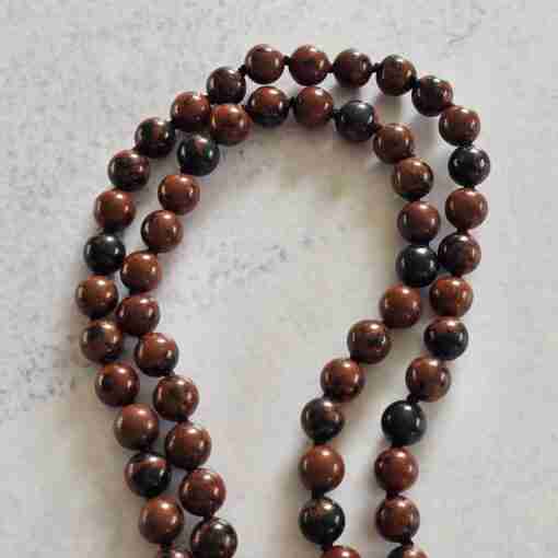Obsidian („Mahagoni-Obsidian“) -Mala mit Obsidian-Anhänger (Buddha-Kopf) – Bild 11