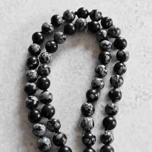 Obsidian („Schneeflocken-Obsidian“) -Mala mit „Schneeflocken-Obsidian“-Donut – Bild 11