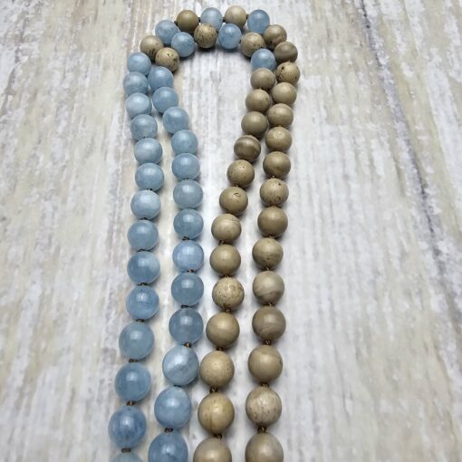 Flint (Feuerstein) -Aquamarin-Mala mit Flint-Donut – Bild 13