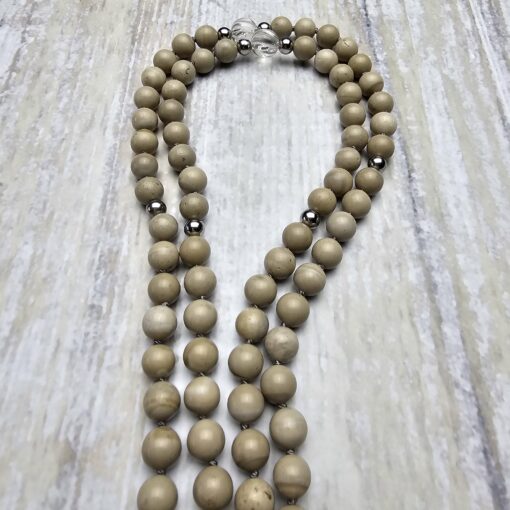 Flint (Feuerstein) -Bergkristall-Mala (1) mit großem Flint-Donut und Armband – Bild 13