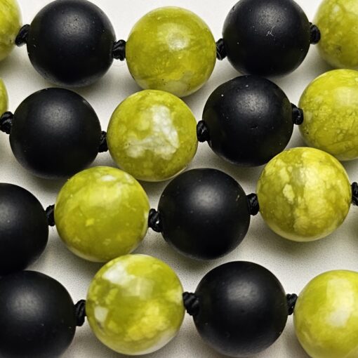 Lizardit (Serpentin) -Obsidian (matt) -Mala (2) mit Lizardit-Anhänger – Bild 2