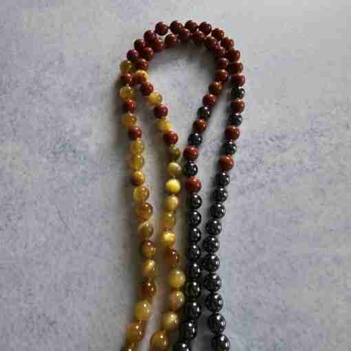 Hämatit-Jaspis (rot) -Tigeraugen-Mala (3) mit Tigereisen-Donut – Bild 11