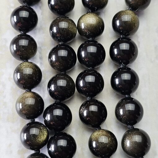 Obsidian („Goldobsidian“) -Pyrit-Mala (2) mit Obsidian-Anhänger – Bild 2