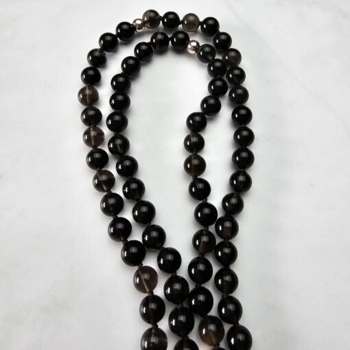 Obsidian („Lamellenobsidian“) -Mala, mit „Lamellenobsidian“-Navette und Armband – Bild 12