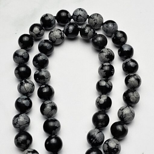 Obsidian („Schneeflocken-Obsidian“) -Mala (1) mit „Schneeflocken-  Obsidian“-Anhänger – Bild 11