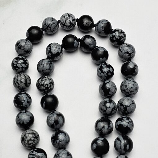 Obsidian („Schneeflocken-Obsidian“) -Mala (2) mit „Schneeflocken-Obsidian“-Donut – Bild 11