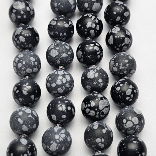 Obsidian („Schneeflocken-Obsidian“) -Mala, matt, mit Seidenquaste und Armband – Bild 2