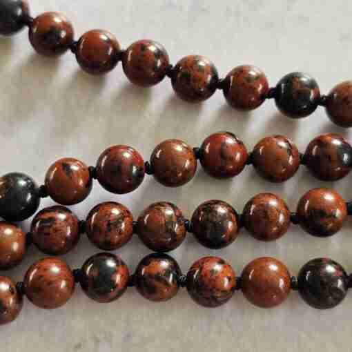 Obsidian („Mahagoni-Obsidian“) -Mala mit Obsidian-Anhänger (Buddha-Kopf) – Bild 12