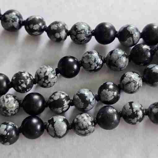 Obsidian („Schneeflocken-Obsidian“) -Mala mit „Schneeflocken-Obsidian“-Donut – Bild 12