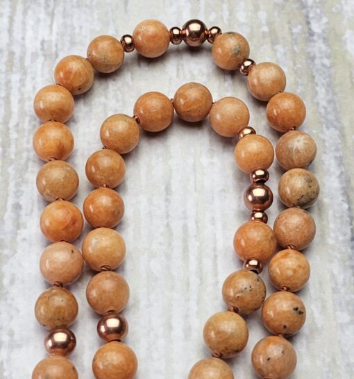 Calcit (orangefarben) -Kupfer-Mala mit orangefarbenem Aventurinquarz-Donut – Bild 12