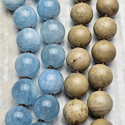 Flint (Feuerstein) -Aquamarin-Mala mit Flint-Donut – Bild 2