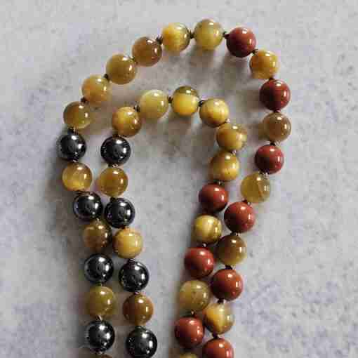 Hämatit-Jaspis (rot) -Tigeraugen-Mala (1) mit Tigereisen-Anhänger in Freiform – Bild 12