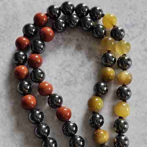 Hämatit-Jaspis (rot) -Tigeraugen-Mala (2) mit ovalem Tigereisen-Anhänger – Bild 12