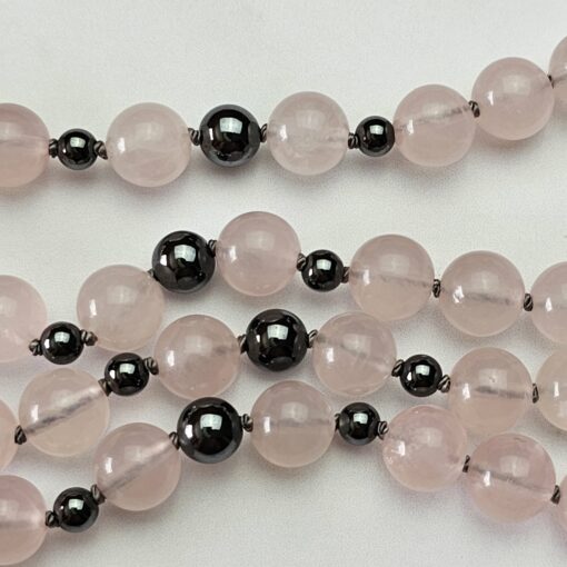 Rosenquarz-Hämatit-Mala mit Rhodochrosit-Anhänger – Bild 12
