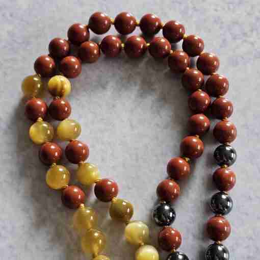 Hämatit-Jaspis (rot) -Tigeraugen-Mala (3) mit Tigereisen-Donut – Bild 12