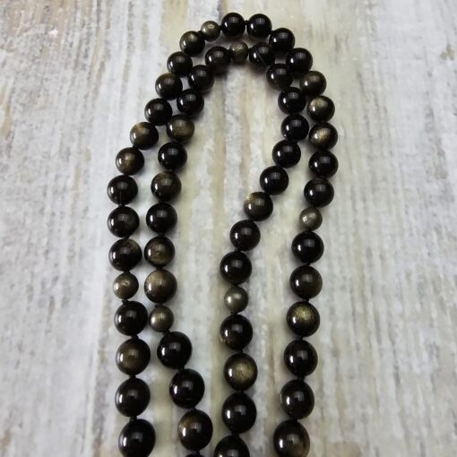 Obsidian („Goldobsidian“) -Pyrit-Mala (1) mit „Goldobsidian“-Anhänger und Armband – Bild 14