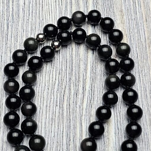Obsidian („Regenbogen-Obsidian“) -Mala (2) mit „Regenbogen-Obsidian“-Anhänger und Armband – Bild 13