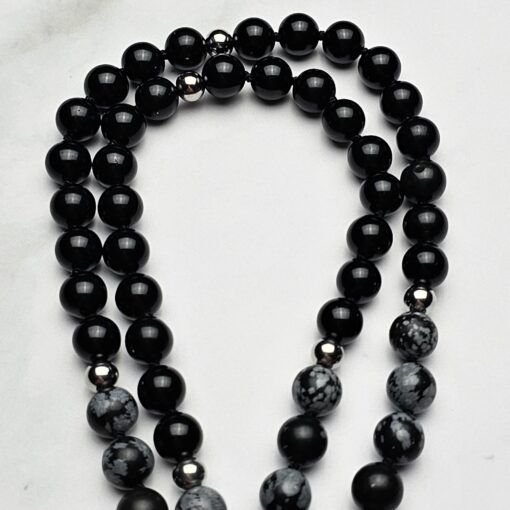 Obsidian („Schneeflocken-Obsidian“) -Obsidian-Mala mit „Schneeflocken-Obsidian“-Donut – Bild 12