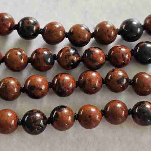 Obsidian („Mahagoni-Obsidian“) -Mala mit Obsidian-Anhänger (Buddha-Kopf) – Bild 13