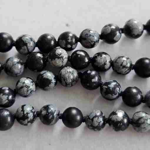 Obsidian („Schneeflocken-Obsidian“) -Mala mit „Schneeflocken-Obsidian“-Donut – Bild 13
