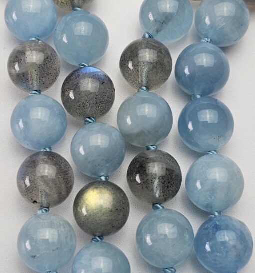 Aquamarin-Labradorit-Mala mit Aquamarin-Donut – Bild 2