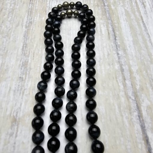 Falkenaugen-Pyrit-Mala mit Falkenaugen-Donut und Armband – Bild 14