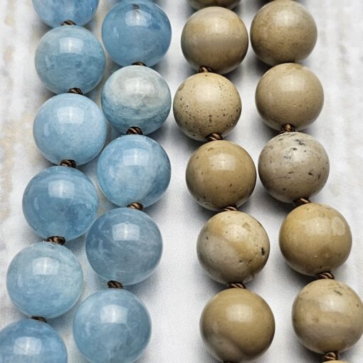 Flint (Feuerstein) -Aquamarin-Mala mit Flint-Donut – Bild 12