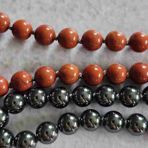 Hämatit-Jaspis (rot) -Tigeraugen-Mala (1) mit Tigereisen-Anhänger in Freiform – Bild 13