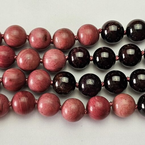 Rhodonit-Granat-Mala mit Seidenquaste und Armband – Bild 13