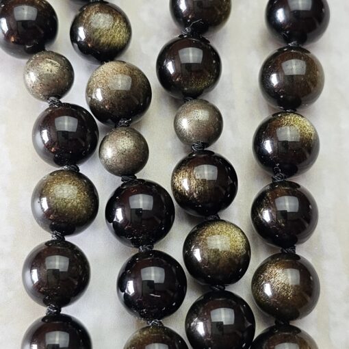 Obsidian („Goldobsidian“) -Pyrit-Mala (1) mit „Goldobsidian“-Anhänger und Armband – Bild 2