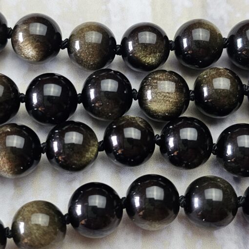 Obsidian („Goldobsidian“) -Pyrit-Mala (2) mit Obsidian-Anhänger – Bild 13