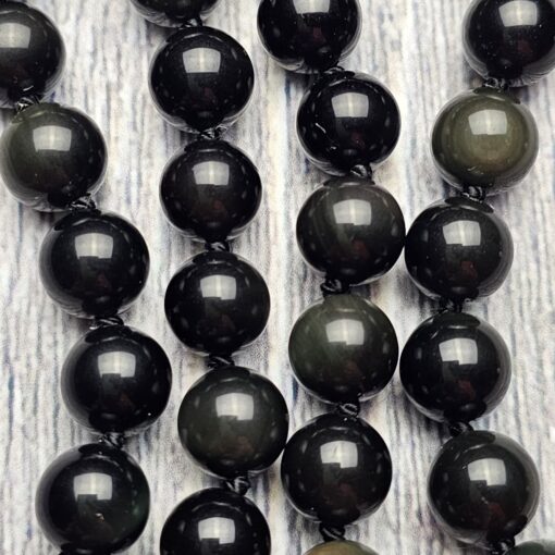 Obsidian („Regenbogen-Obsidian“) -Mala (2) mit „Regenbogen-Obsidian“-Anhänger und Armband – Bild 2