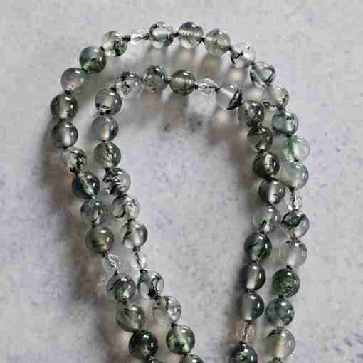 Moosachat-Bergkristall (facettiert) -Mala (1) mit Moosachat-Anhänger (Tropfen) und Armband – Bild 13