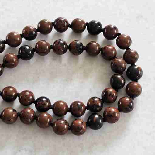 Obsidian („Mahagoni-Obsidian“) -Mala mit Obsidian-Anhänger (Buddha-Kopf) – Bild 14