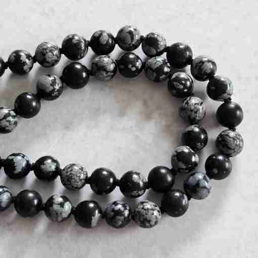 Obsidian („Schneeflocken-Obsidian“) -Mala mit „Schneeflocken-Obsidian“-Donut – Bild 14