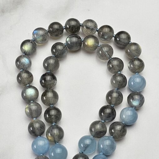 Aquamarin-Labradorit-Mala mit Aquamarin-Donut – Bild 12