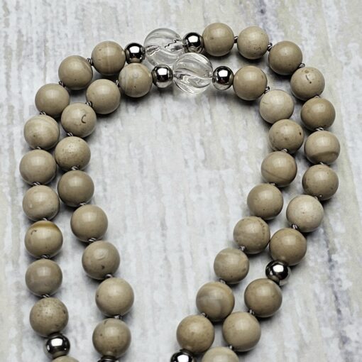 Flint (Feuerstein) -Bergkristall-Mala (1) mit großem Flint-Donut und Armband – Bild 14