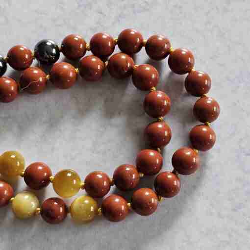 Hämatit-Jaspis (rot) -Tigeraugen-Mala (3) mit Tigereisen-Donut – Bild 14