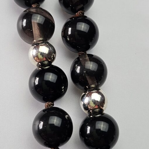 Obsidian („Lamellenobsidian“) -Mala, mit „Lamellenobsidian“-Navette und Armband – Bild 14