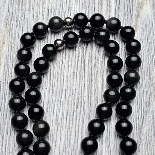 Obsidian („Regenbogen-Obsidian“) -Mala (2) mit „Regenbogen-Obsidian“-Anhänger und Armband – Bild 14