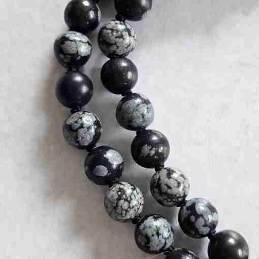 Obsidian („Schneeflocken-Obsidian“) -Mala mit „Schneeflocken-Obsidian“-Donut – Bild 15