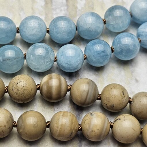 Flint (Feuerstein) -Aquamarin-Mala mit Flint-Donut – Bild 15