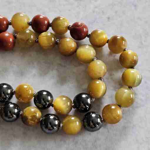 Hämatit-Jaspis (rot) -Tigeraugen-Mala (1) mit Tigereisen-Anhänger in Freiform – Bild 15