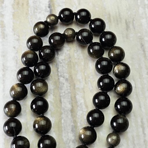 Obsidian („Goldobsidian“) -Pyrit-Mala (1) mit „Goldobsidian“-Anhänger und Armband – Bild 15
