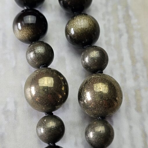 Obsidian („Goldobsidian“) -Pyrit-Mala (2) mit Obsidian-Anhänger – Bild 15