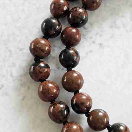 Obsidian („Mahagoni-Obsidian“) -Mala mit Obsidian-Anhänger (Buddha-Kopf) – Bild 16