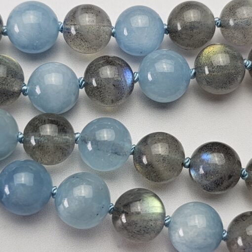 Aquamarin-Labradorit-Mala mit Aquamarin-Donut – Bild 14