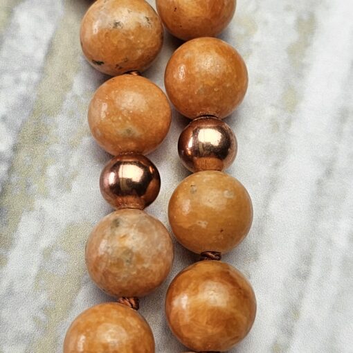 Calcit (orangefarben) -Kupfer-Mala mit orangefarbenem Aventurinquarz-Donut – Bild 16