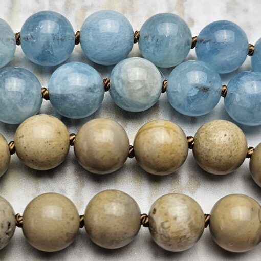 Flint (Feuerstein) -Aquamarin-Mala mit Flint-Donut – Bild 16