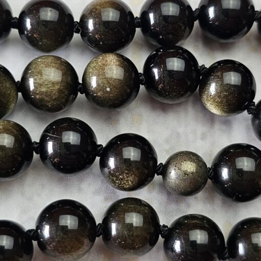 Obsidian („Goldobsidian“) -Pyrit-Mala (1) mit „Goldobsidian“-Anhänger und Armband – Bild 16